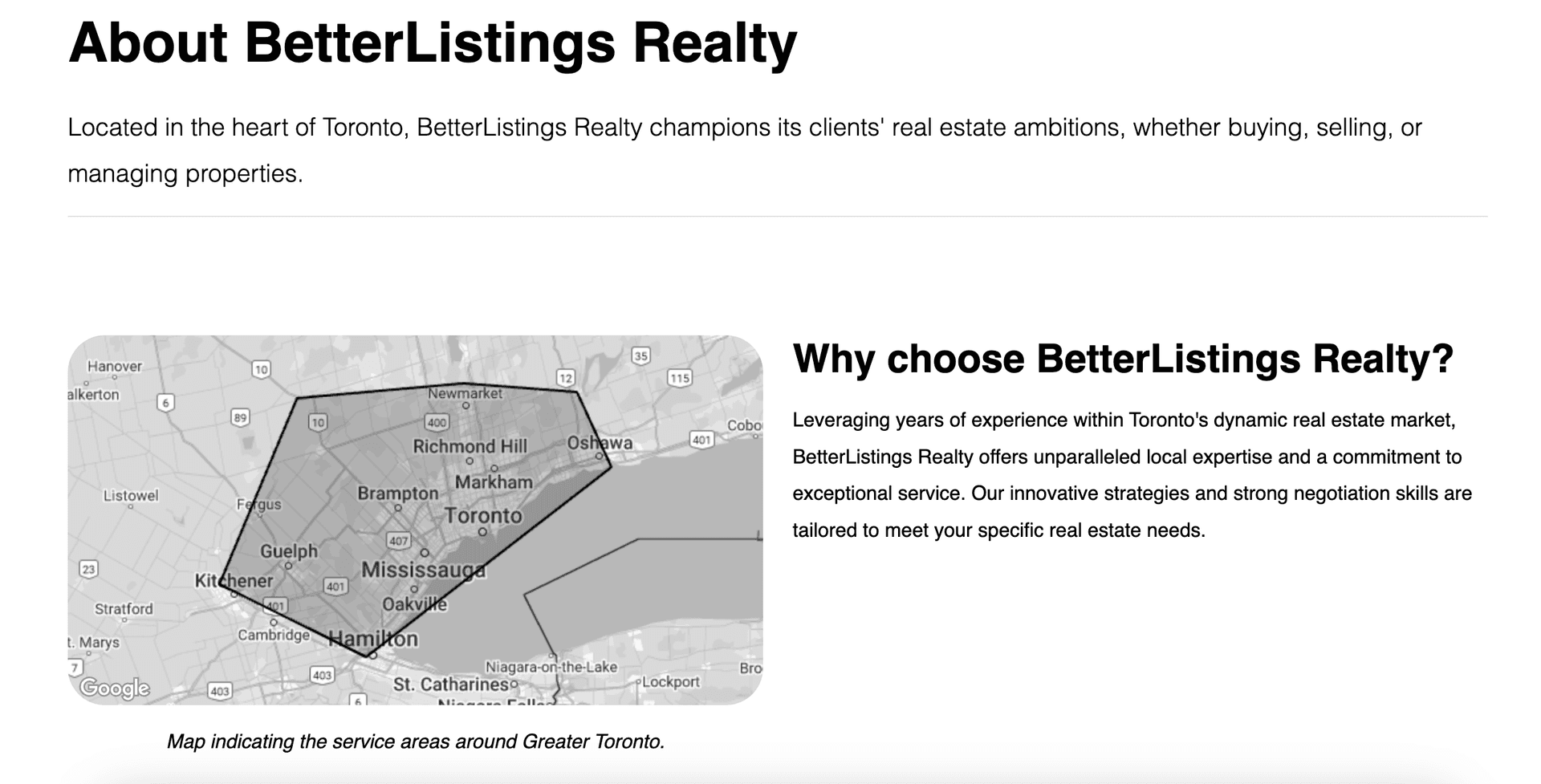 Example contact page for a real estate website
