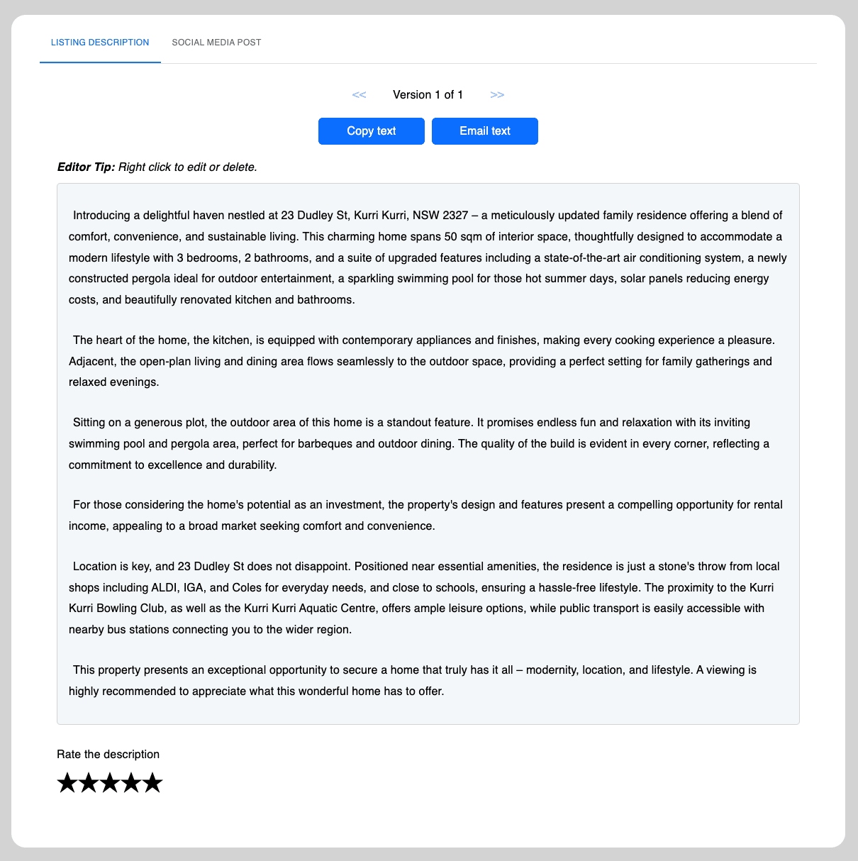 Example listing description