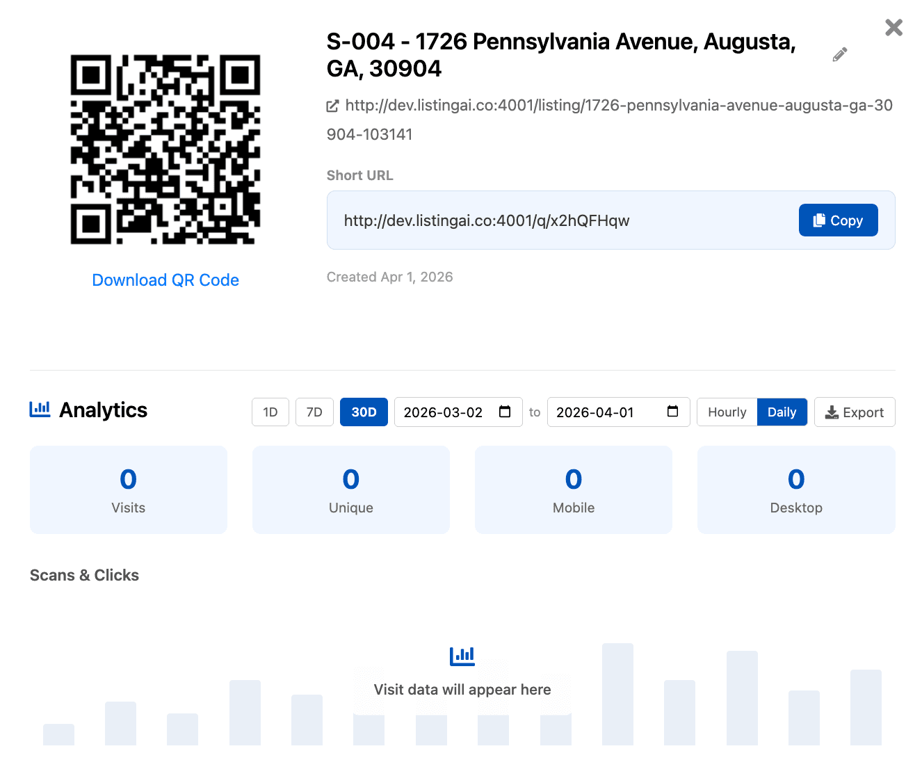 QR code analytics showing scan tracking for a sign rider