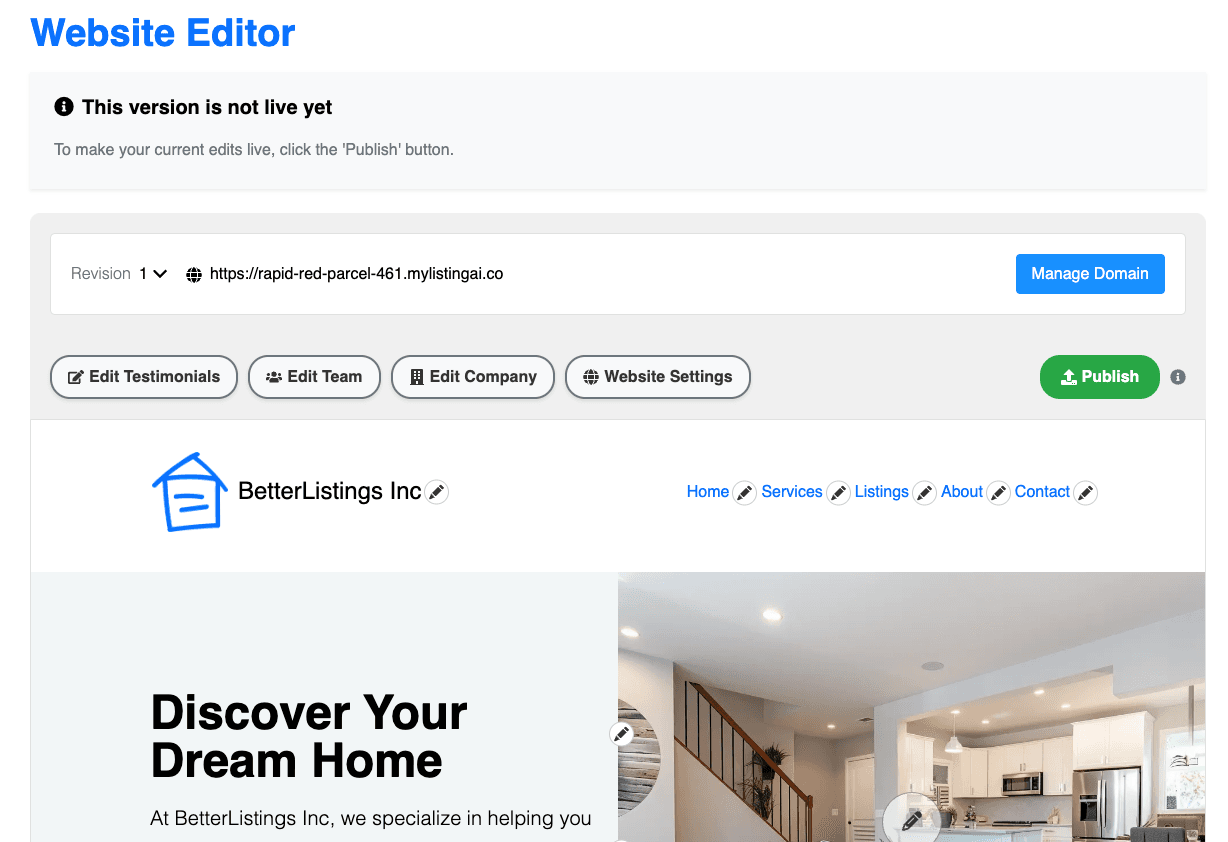 Preview of a ListingAI website