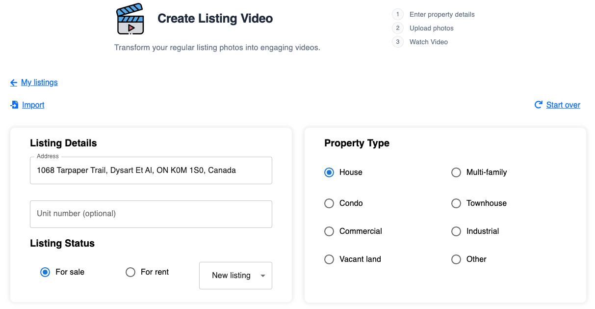 Entering listing details