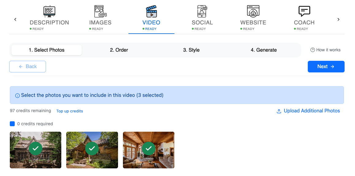Selecting photos for the video
