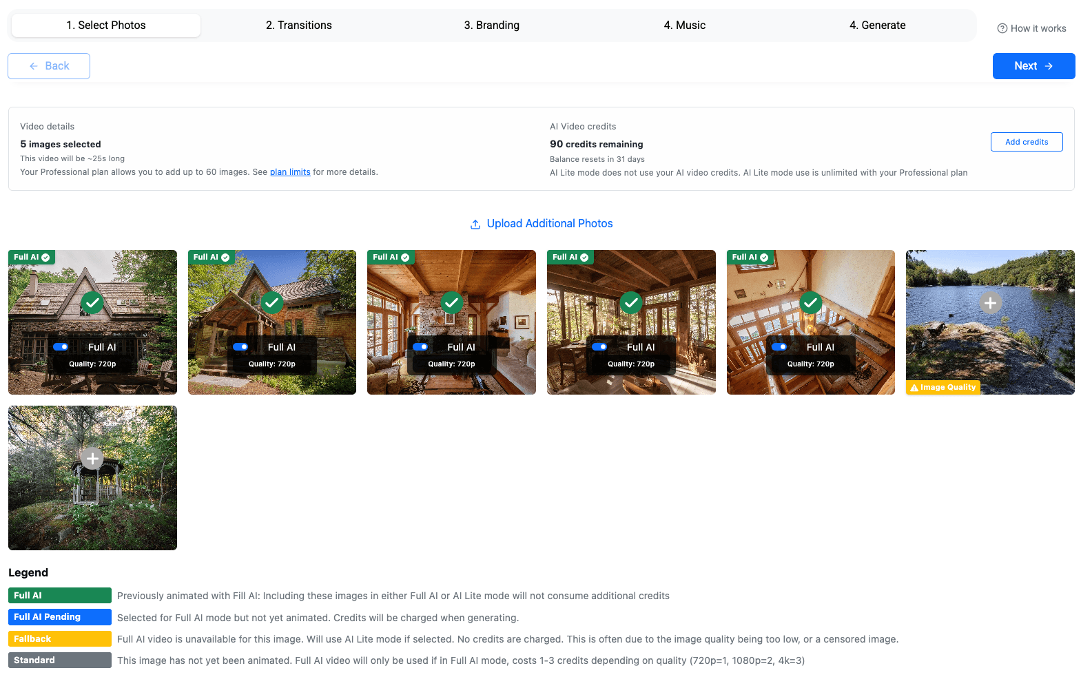 Selecting photos for the video