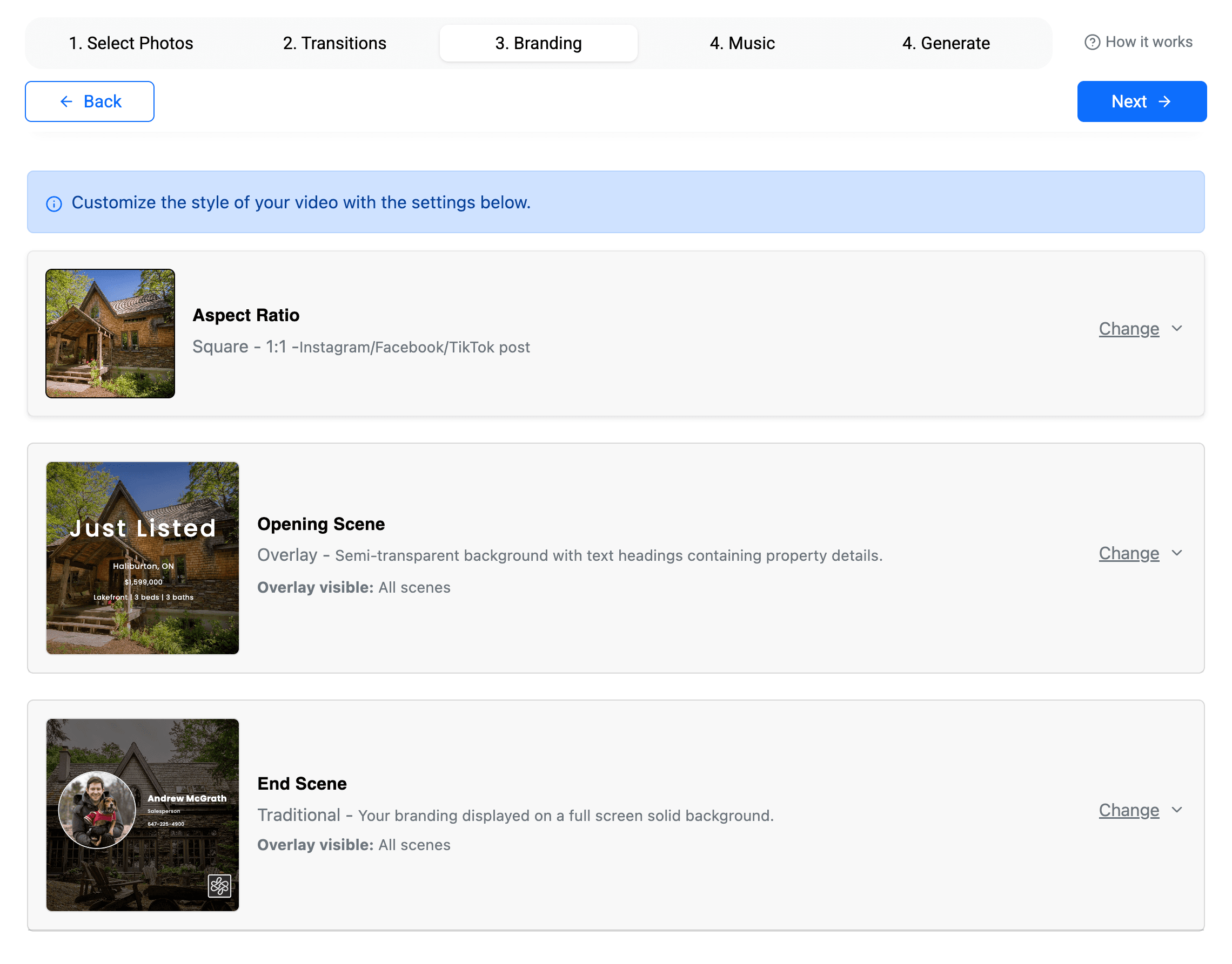Video styling options
