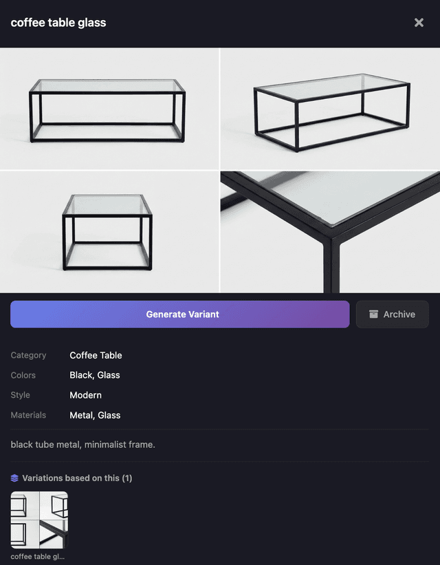 Custom glass coffee table in the furniture library