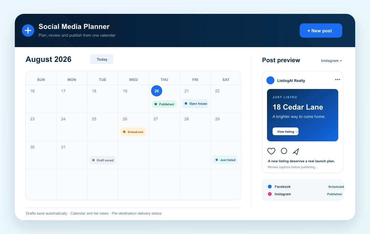 New: Plan and Publish Social Content from ListingAI