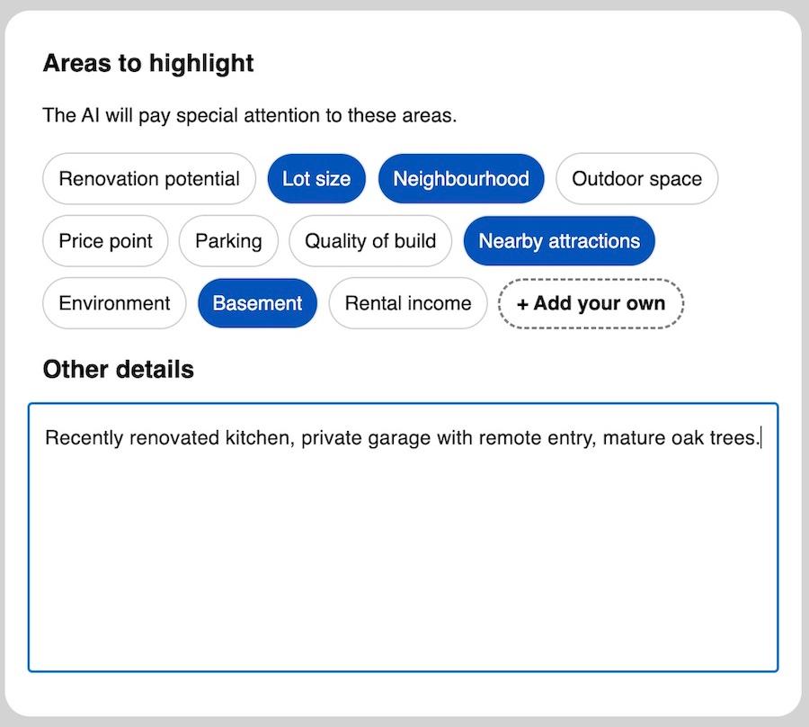 Image showing the agent selecting the most important features of the property
