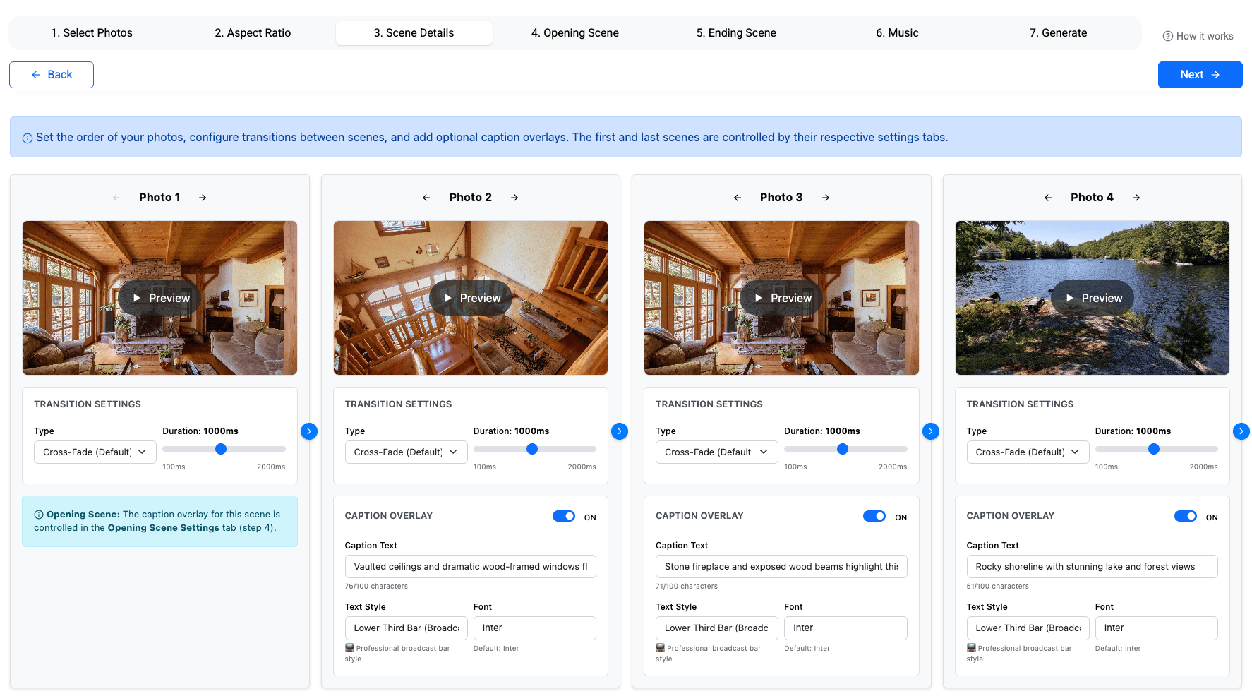 Ordering photos and selecting transitions