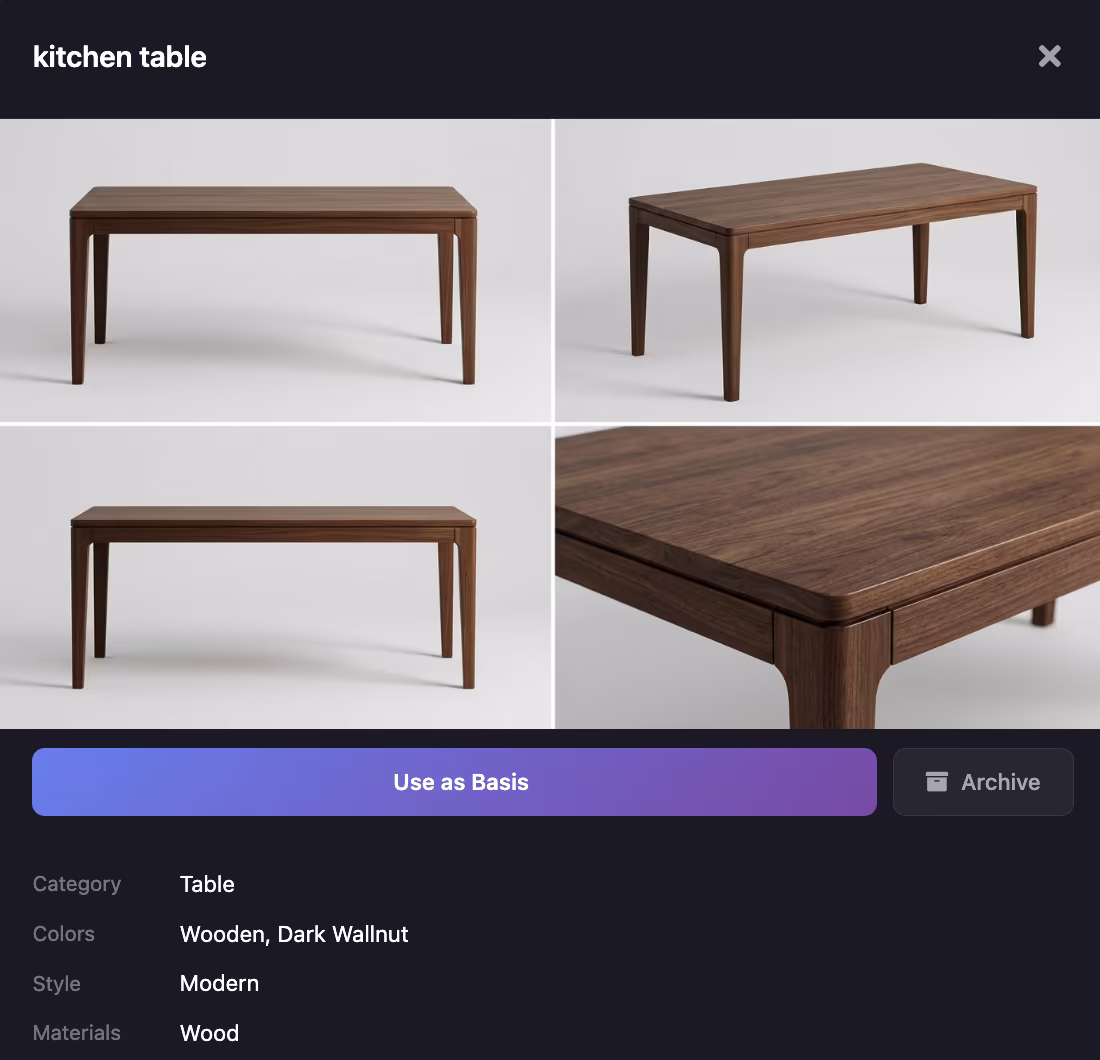 AI-generated dark walnut kitchen table