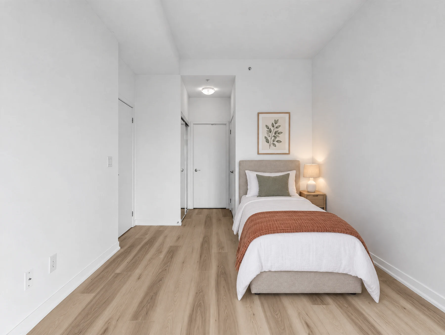 Bedroom, matching view, staged with ListingAI Precision Pro
