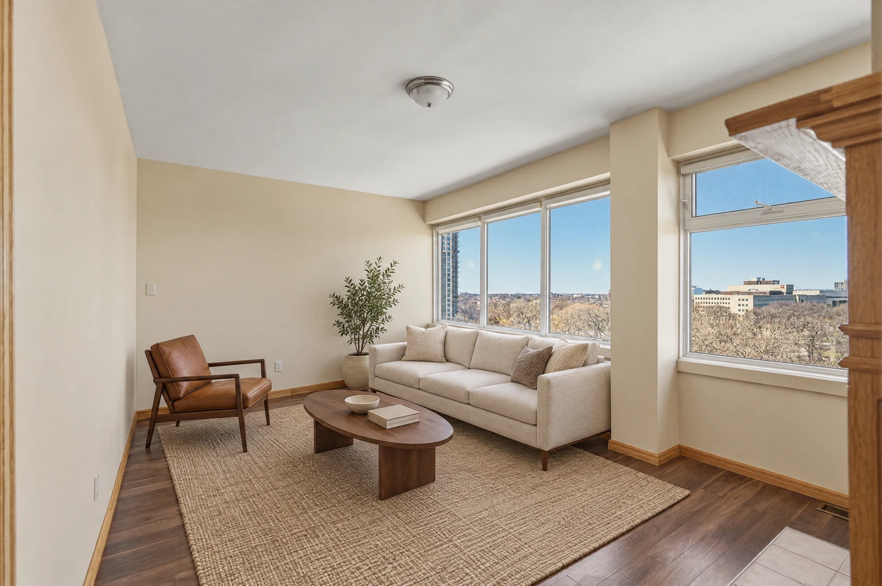 Open living room, first view, staged with ListingAI Precision Fast